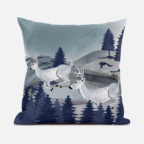 26x26 Gray Blue Deer Blown Seam Broadcloth Animal Print Throw Pillow