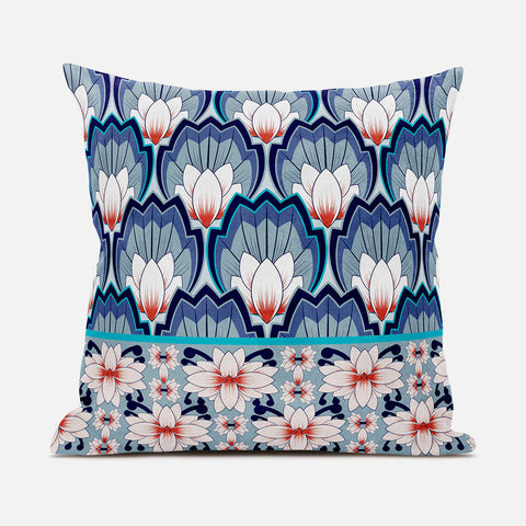 26x26 Gray Blue Orange Blown Seam Broadcloth Floral Throw Pillow