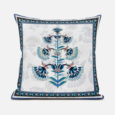 26x26 Off White Blue Black Blown Seam Broadcloth Floral Throw Pillow