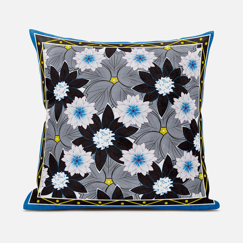 26x26 Gray Brown Blue Blown Seam Broadcloth Floral Throw Pillow