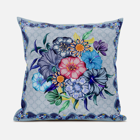 26x26 Blue Pink Gray Blown Seam Broadcloth Floral Throw Pillow