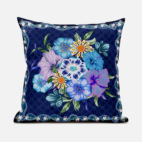 26x26 Indigo Yellow DarkBlue Blown Seam Broadcloth Floral Throw Pillow