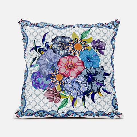 26x26 White Blue Blown Seam Broadcloth Floral Throw Pillow