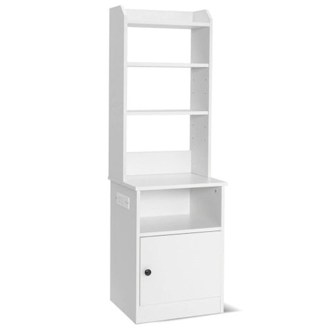 6-Tier Bookshelf with Charging Station and Cabinet-White 6-Tier Bookshelf